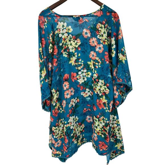 Lands’ End Swim Cover Oversized Tropical Floral with Boho Flare Sheer Size Small - Picture 3 of 6